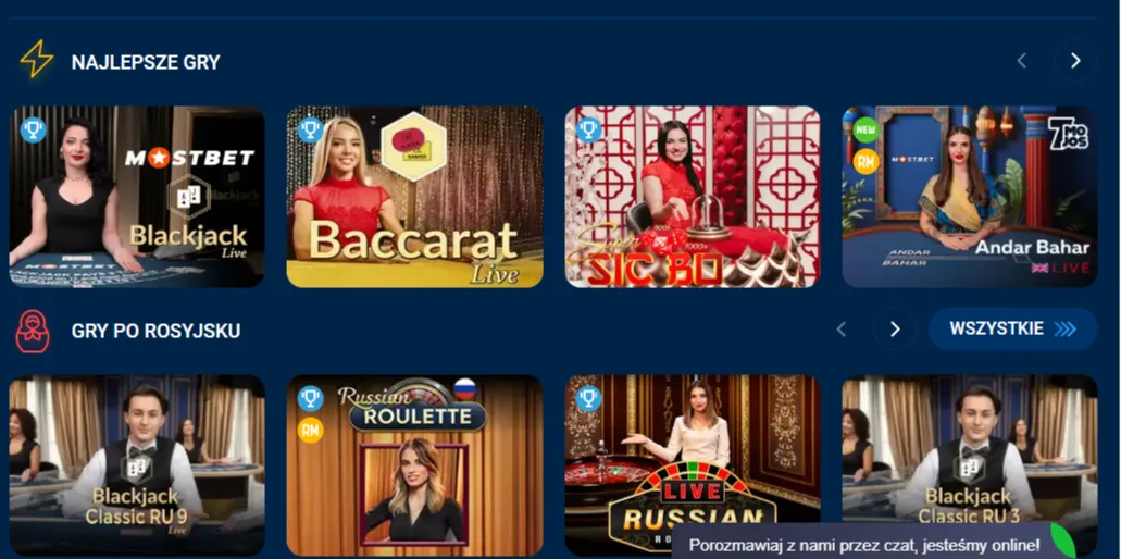 Akompaniament muzyczny do kasyna na żywo Mostbet