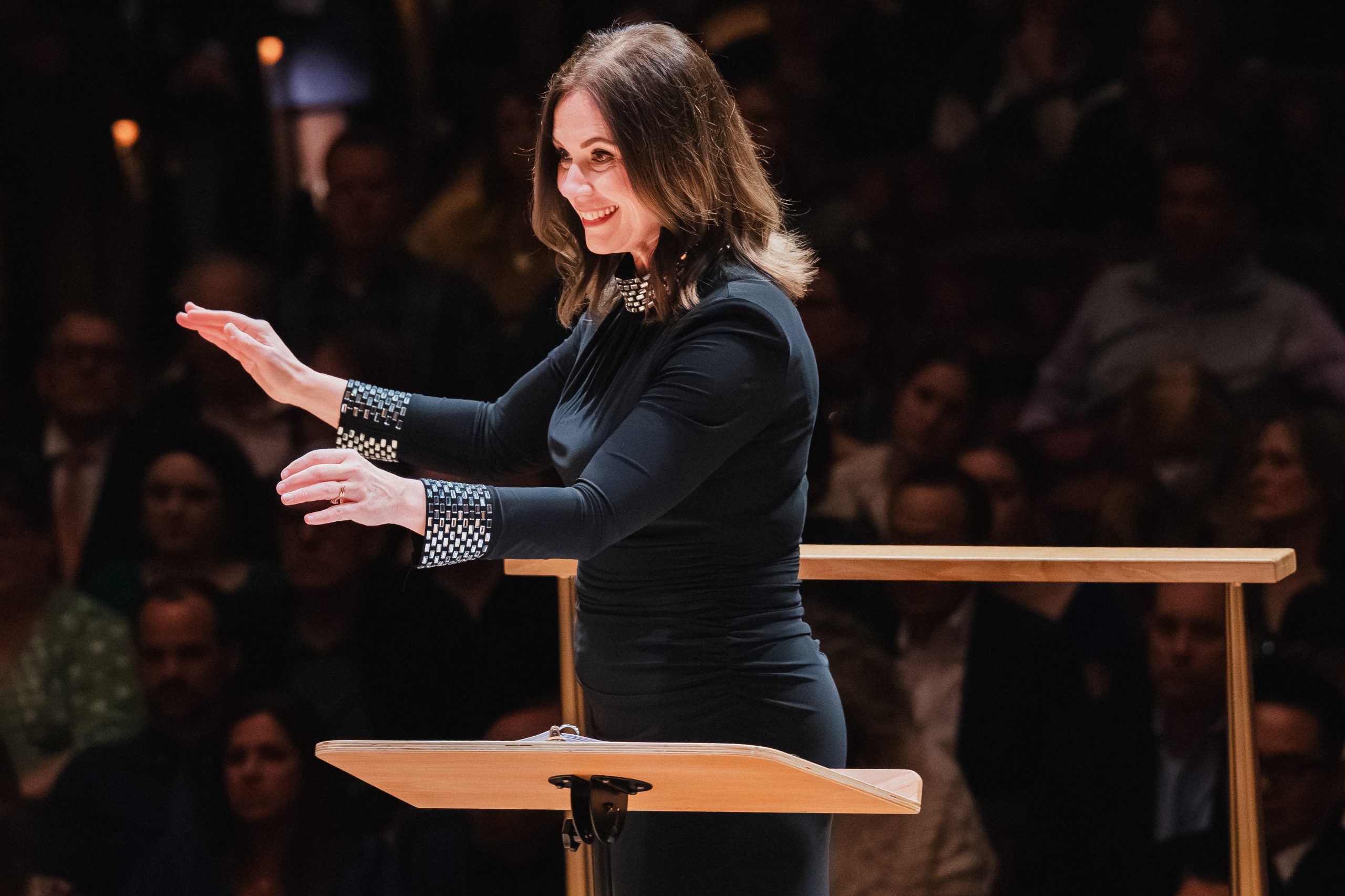 Jennaya Robison conducting at David Geffen Hall, Lincoln Center, DCINY Conductor Debut Series, March 2026