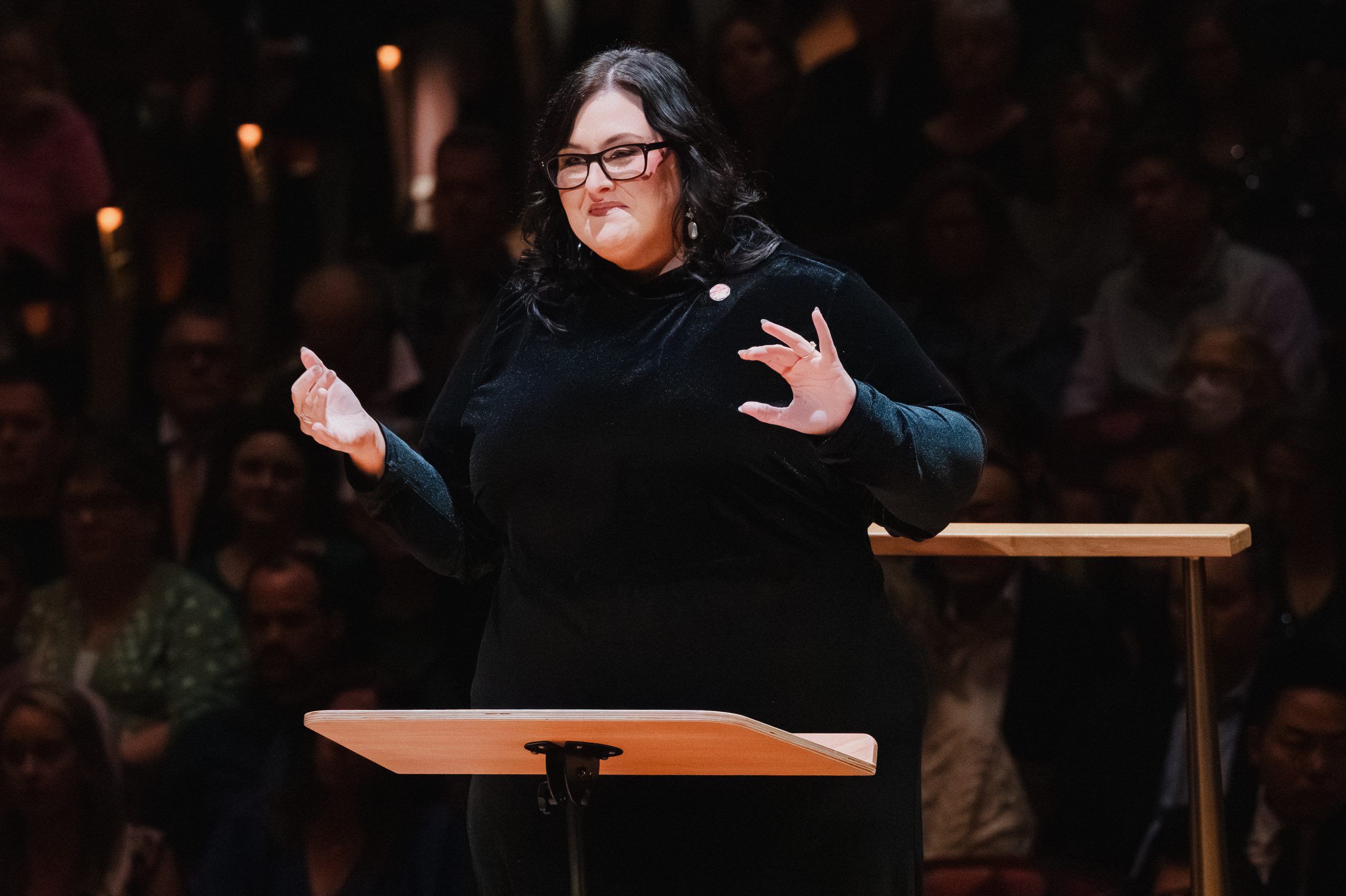 Jordan Langworthy conducting at David Geffen Hall, Lincoln Center, DCINY Conductor Debut Series, March 2026